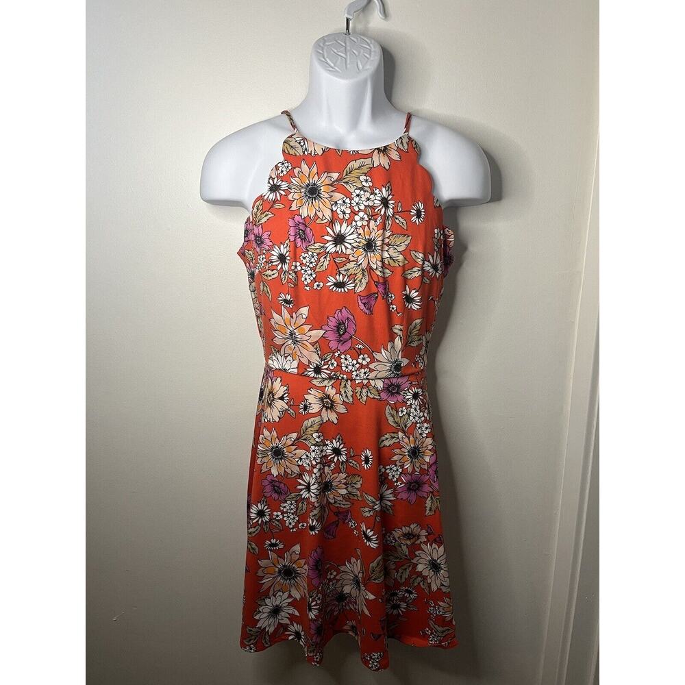 The General Good Dress Womens Orange Floral Print Scallop Size M